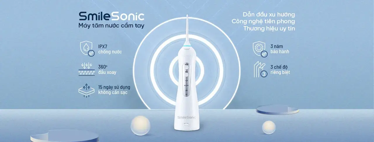 Smilesonic Là 1 Thương Hiệu Các Sản Phẩm Chăm Sóc Răng Miệng Phổ Biến Như Bàn Chải Điện, Máy Tăm Nước Cho Đến Chuyên Sâu Như Máy Lấy Cao Răng.