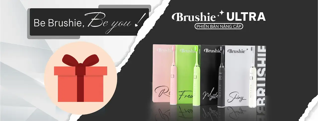 Brushie là sản phẩm tích hợp 3 trong 1 Bàn chải điện+Máy rửa mặt+Chăm sóc nướu với 5 chế độ rung.