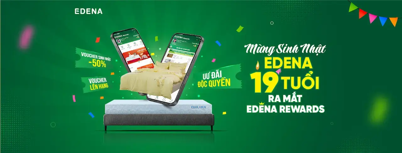 Nệm cao su thiên nhiên Edena Coolatex êm mát diệu kỳ được thiết kế với 2 mặt có lỗ nhỏ và lỗ lớn, thoáng khí tối đa, không gây hầm bí khó chịu cho người nằm