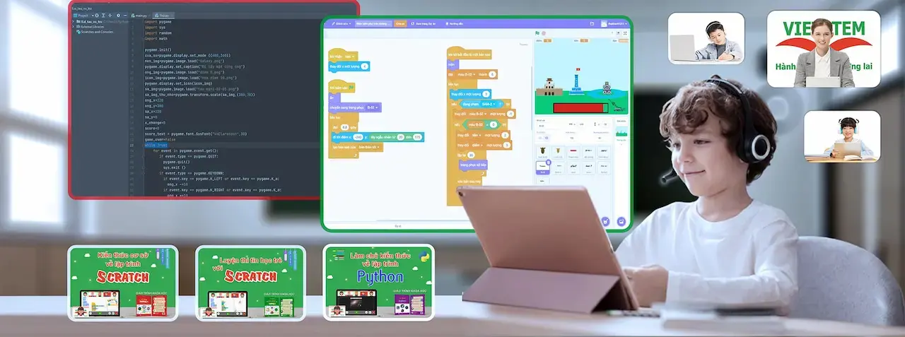 VietStem Đơn vị chuyên cung cấp các khóa học trực tuyến và tài liệu học lập trình cho học sinh lớp 1 – 12